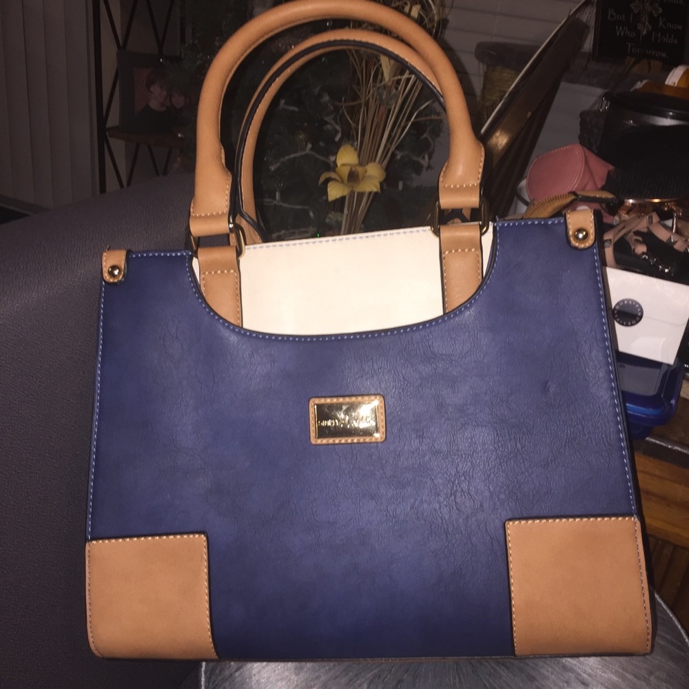 Simply Noelle blue, tan & cream satchel tote bag - Picture 4 of 14